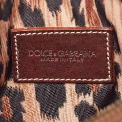 Pre Owned Dolce & Gabbana Beige/Brown Raffia and Leather Wristlet Clutch