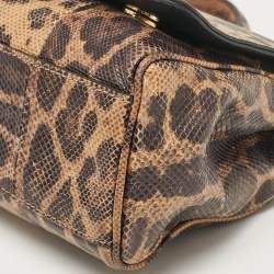 Pre Owned Dolce & Gabbana Brown Leopard Print Lizard Leather Top Handle Bag