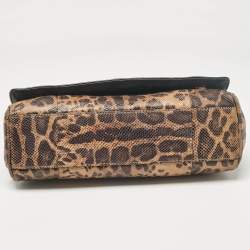 Pre Owned Dolce & Gabbana Brown Leopard Print Lizard Leather Top Handle Bag