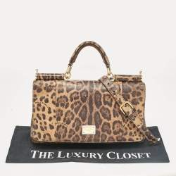 Pre Owned Dolce & Gabbana Brown Leopard Print Lizard Leather Top Handle Bag