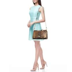 Pre Owned Dolce & Gabbana Brown Leopard Print Lizard Leather Top Handle Bag