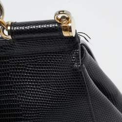 Pre Owned Dolce & Gabbana Black Lizard Embossed Leather Small Miss Sicily Top Handle Bag