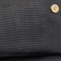 Pre Owned Dolce & Gabbana Black Lizard Embossed Leather Small Miss Sicily Top Handle Bag