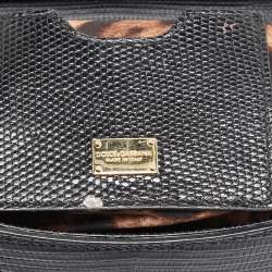 Pre Owned Dolce & Gabbana Black Lizard Embossed Leather Small Miss Sicily Top Handle Bag