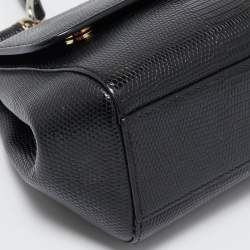 Pre Owned Dolce & Gabbana Black Lizard Embossed Leather Small Miss Sicily Top Handle Bag