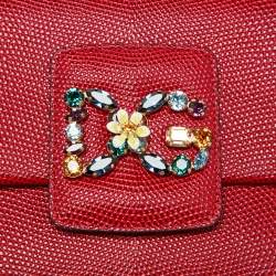 Pre Owned Dolce & Gabbana Red Lizard Embossed Leather DG Millennials Shoulder Bag