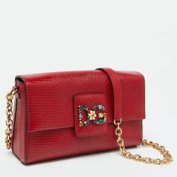 Pre Owned Dolce & Gabbana Red Lizard Embossed Leather DG Millennials Shoulder Bag