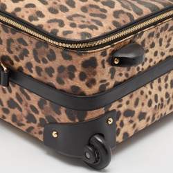 Pre Owned Dolce & Gabbana Brown Leopard Print Coated Canvas Trolley Luggage