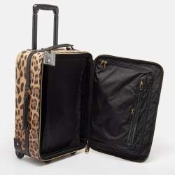 Pre Owned Dolce & Gabbana Brown Leopard Print Coated Canvas Trolley Luggage