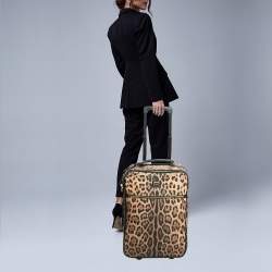 Pre Owned Dolce & Gabbana Brown Leopard Print Coated Canvas Trolley Luggage
