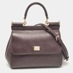 Pre Owned Dolce & Gabbana Purple Leather Small Miss Sicily Top Handle Bag