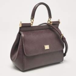 Pre Owned Dolce & Gabbana Purple Leather Small Miss Sicily Top Handle Bag
