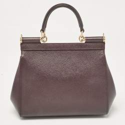 Pre Owned Dolce & Gabbana Purple Leather Small Miss Sicily Top Handle Bag