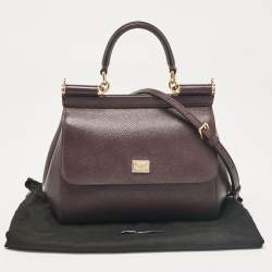 Pre Owned Dolce & Gabbana Purple Leather Small Miss Sicily Top Handle Bag