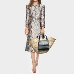 Pre Owned Dolce & Gabbana Natural/Black Raffia Kendra Basket Tote