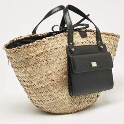 Pre Owned Dolce & Gabbana Natural/Black Raffia Kendra Basket Tote