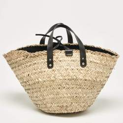 Pre Owned Dolce & Gabbana Natural/Black Raffia Kendra Basket Tote