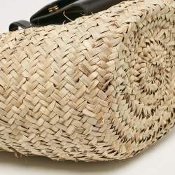 Pre Owned Dolce & Gabbana Natural/Black Raffia Kendra Basket Tote