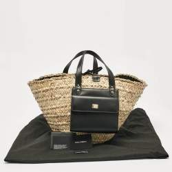 Pre Owned Dolce & Gabbana Natural/Black Raffia Kendra Basket Tote