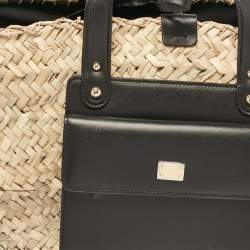 Pre Owned Dolce & Gabbana Natural/Black Raffia Kendra Basket Tote