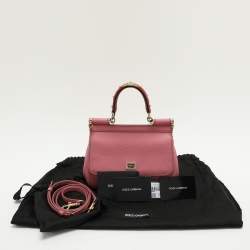 Pre Owned Dolce & Gabbana Pink Leather Small Miss Sicily Top Handle Bag