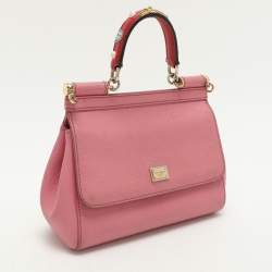Pre Owned Dolce & Gabbana Pink Leather Small Miss Sicily Top Handle Bag