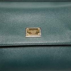 Pre Owned Dolce & Gabbana Dark Green Leather Medium Miss Sicily Top Handle Bag