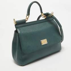 Pre Owned Dolce & Gabbana Dark Green Leather Medium Miss Sicily Top Handle Bag