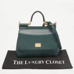 Pre Owned Dolce & Gabbana Dark Green Leather Medium Miss Sicily Top Handle Bag