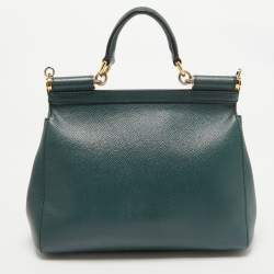 Pre Owned Dolce & Gabbana Dark Green Leather Medium Miss Sicily Top Handle Bag