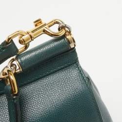 Pre Owned Dolce & Gabbana Dark Green Leather Medium Miss Sicily Top Handle Bag