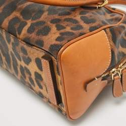 Pre Owned Dolce & Gabbana Brown/Black Leopard Coated Canvas and Leather Logo Satchel