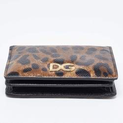 Dolce & Gabbana Brown Leopard Print Leather DG Logo Compact Wallet