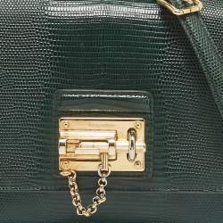Pre Owned Dolce & Gabbana Green Lizard Embossed Leather Small Miss Monica Top Handle Bag