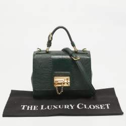 Pre Owned Dolce & Gabbana Green Lizard Embossed Leather Small Miss Monica Top Handle Bag