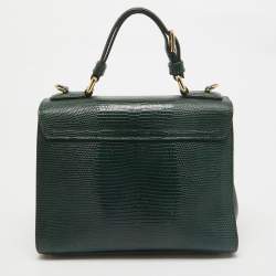 Pre Owned Dolce & Gabbana Green Lizard Embossed Leather Small Miss Monica Top Handle Bag