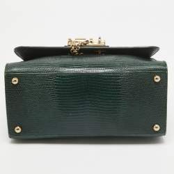 Pre Owned Dolce & Gabbana Green Lizard Embossed Leather Small Miss Monica Top Handle Bag