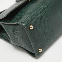 Pre Owned Dolce & Gabbana Green Lizard Embossed Leather Small Miss Monica Top Handle Bag