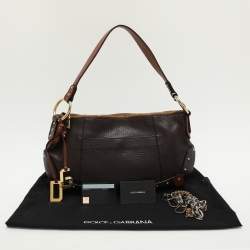 Pre Owned Dolce & Gabbana Brown Leather Multi Chain Shoulder Bag