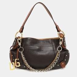 Pre Owned Dolce & Gabbana Brown Leather Multi Chain Shoulder Bag