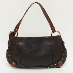 Pre Owned Dolce & Gabbana Brown Leather Multi Chain Shoulder Bag