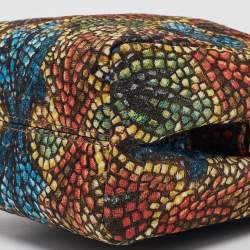 Pre Owned Dolce & Gabbana Multicolor Printed Fabric and Crocodile Frame Top Handle Bag