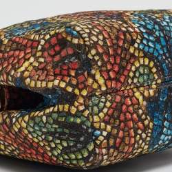 Pre Owned Dolce & Gabbana Multicolor Printed Fabric and Crocodile Frame Top Handle Bag