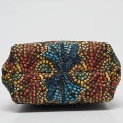 Pre Owned Dolce & Gabbana Multicolor Printed Fabric and Crocodile Frame Top Handle Bag