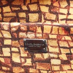 Pre Owned Dolce & Gabbana Multicolor Printed Fabric and Crocodile Frame Top Handle Bag