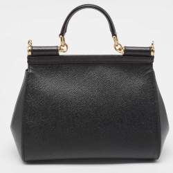 Pre Owned Dolce & Gabbana Black Leather Medium Miss Sicily Top Handle Bag