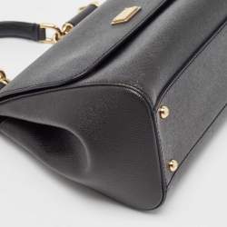 Pre Owned Dolce & Gabbana Black Leather Medium Miss Sicily Top Handle Bag