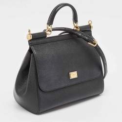 Pre Owned Dolce & Gabbana Black Leather Medium Miss Sicily Top Handle Bag