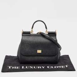 Pre Owned Dolce & Gabbana Black Leather Medium Miss Sicily Top Handle Bag