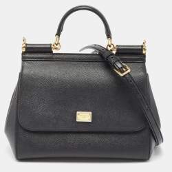 Pre Owned Dolce & Gabbana Black Leather Medium Miss Sicily Top Handle Bag